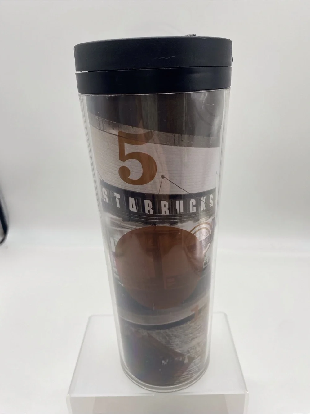 2012 Starbucks Brown and Black Graphic Travel Tumbler 16 oz
